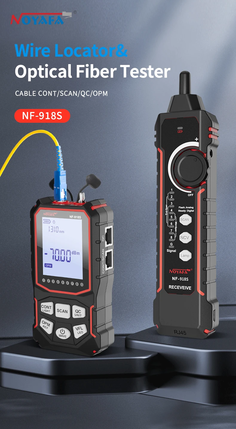 Кабельный тестер Noyafa NF-918S трассоискатель, PoE тестер, оптический измеритель мощности OPM, VFL (19696)