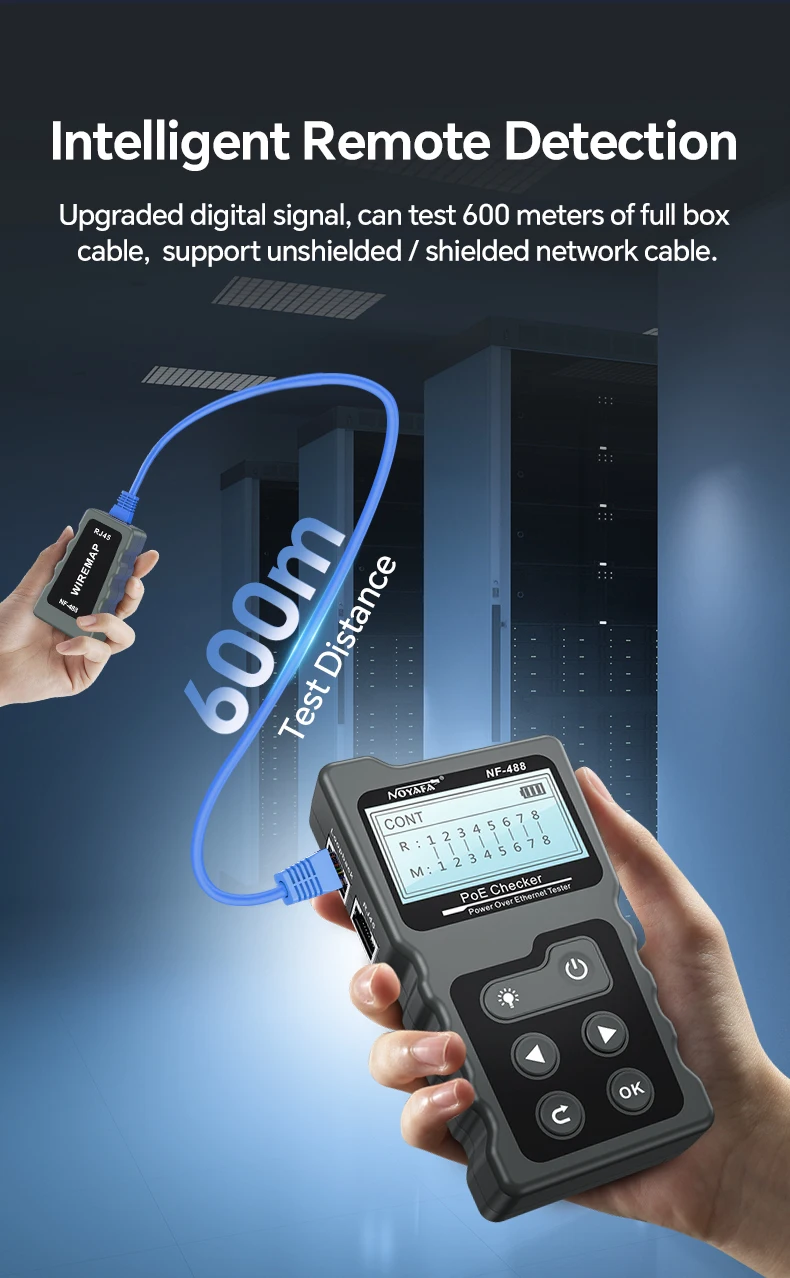 Многофункциональный кабельный тестер Noyafa NF-488 функция PoE Ping для RJ45, DC (18887)