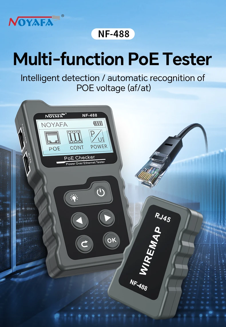 Многофункциональный кабельный тестер Noyafa NF-488 функция PoE Ping для RJ45, DC (18887)