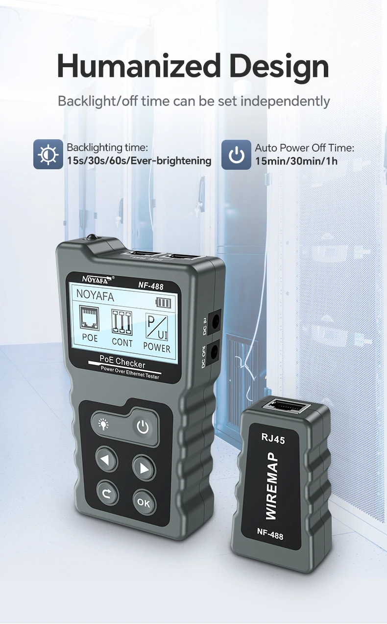 Многофункциональный кабельный тестер Noyafa NF-488 функция PoE Ping для RJ45, DC (18887)