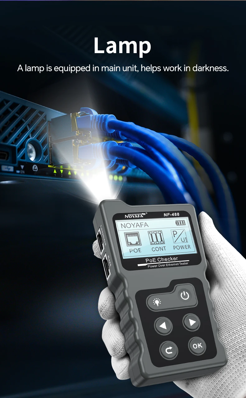 Многофункциональный кабельный тестер Noyafa NF-488 функция PoE Ping для RJ45, DC (18887)