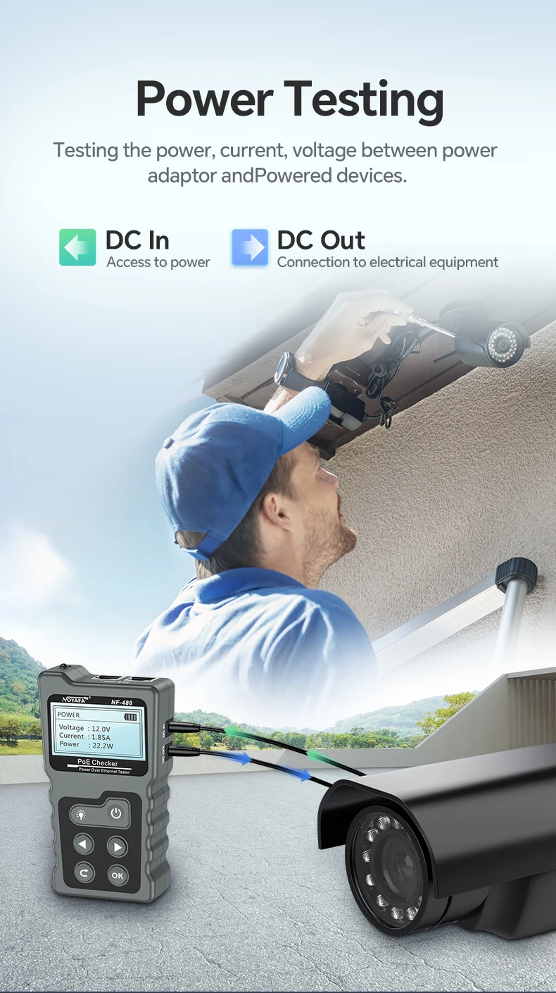 Многофункциональный кабельный тестер Noyafa NF-488 функция PoE Ping для RJ45, DC (18887)