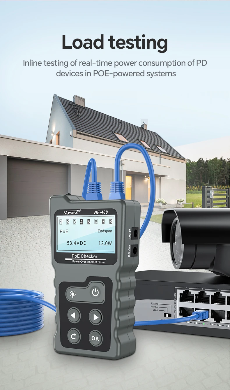 Многофункциональный кабельный тестер Noyafa NF-488 функция PoE Ping для RJ45, DC (18887)