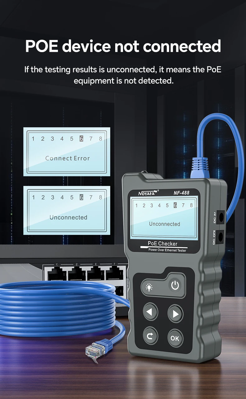 Многофункциональный кабельный тестер Noyafa NF-488 функция PoE Ping для RJ45, DC (18887)