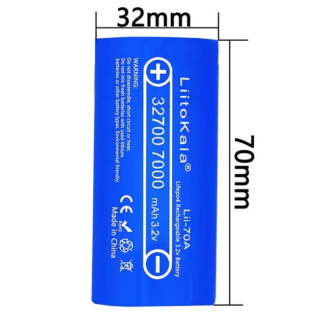 Аккумулятор 32700 LiitoKala Lii-70A 7000 mAh литий-железо-фосфатный LiFePO4 30А, 3.6V Плоский плюс (19315)