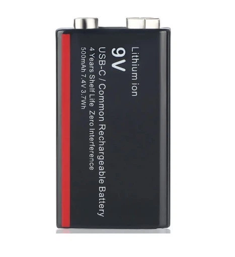 Аккумулятор крона 6F22 Soshine 9V 500 mAh с Type-C зарядкой / Батарейка аккумуляторная (18885)
