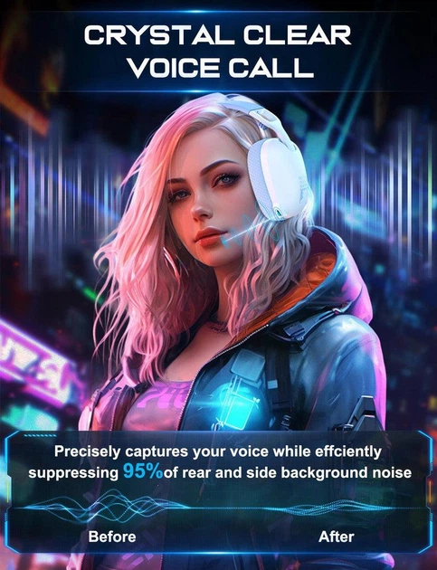 Беспроводные игровые наушники Onikuma B2 Bluetooth гарнитура для геймеров с микрофоном (White Blue) (19115)