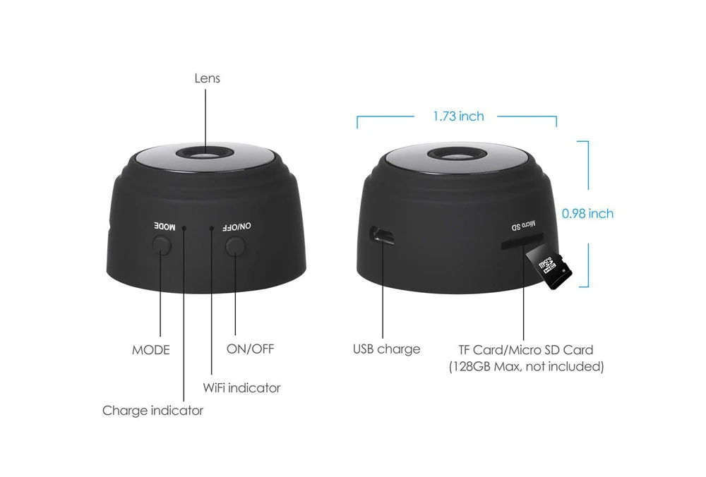 Камера видеонаблюдения беспроводная PIX-LINK A9 720P/1MP шпионская мини Wi-Fi камера (Black) (18655)
