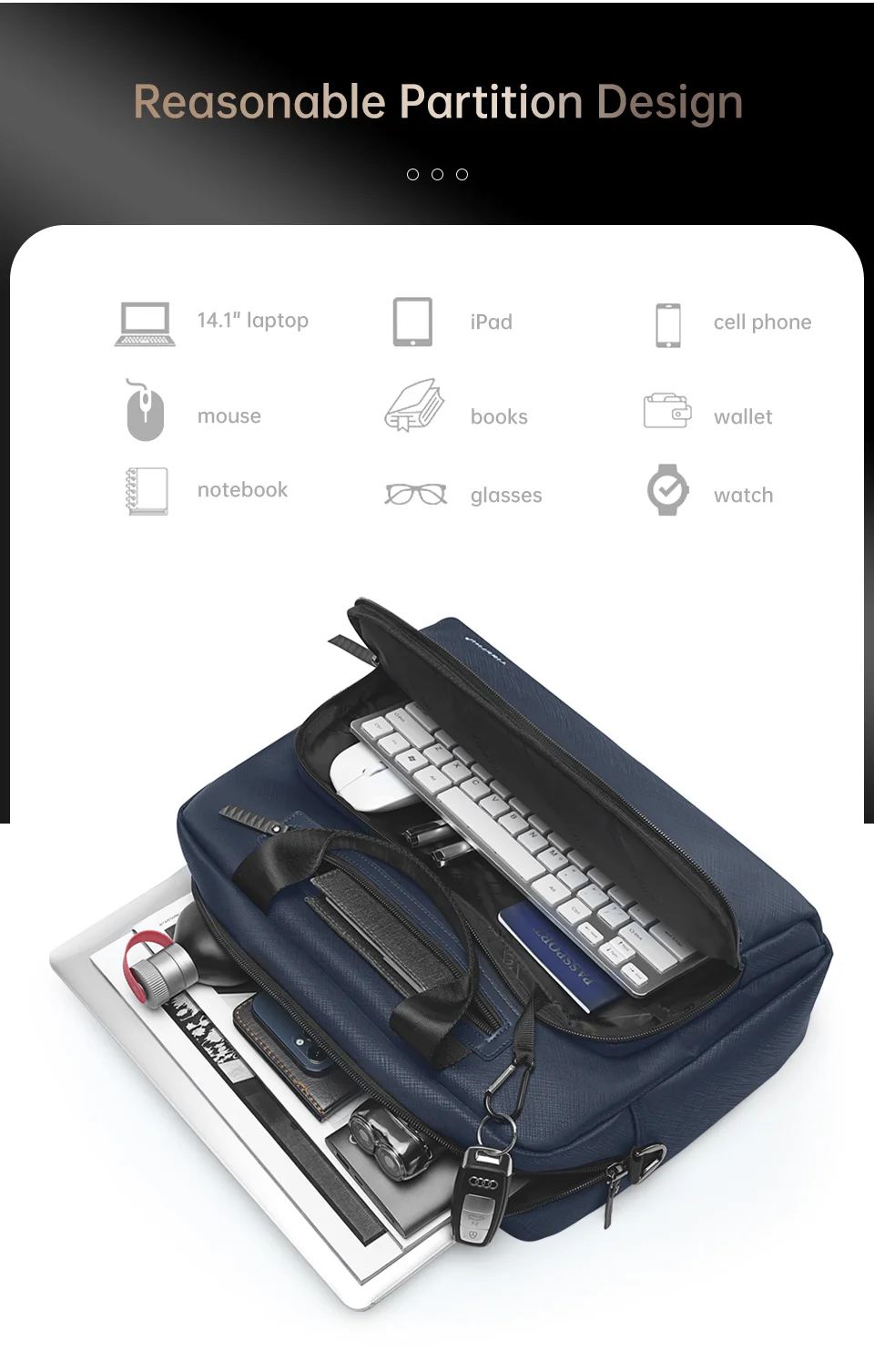 Сумка для ноутбука до 14.1'' Tigernu T-L5207 деловой портфель через плечо 12л (Black) (19392)