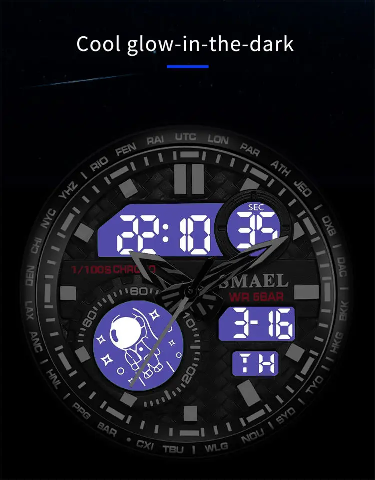 Тактичні наручні години Smael 8095 Original (Чорний Червоний) (16686)