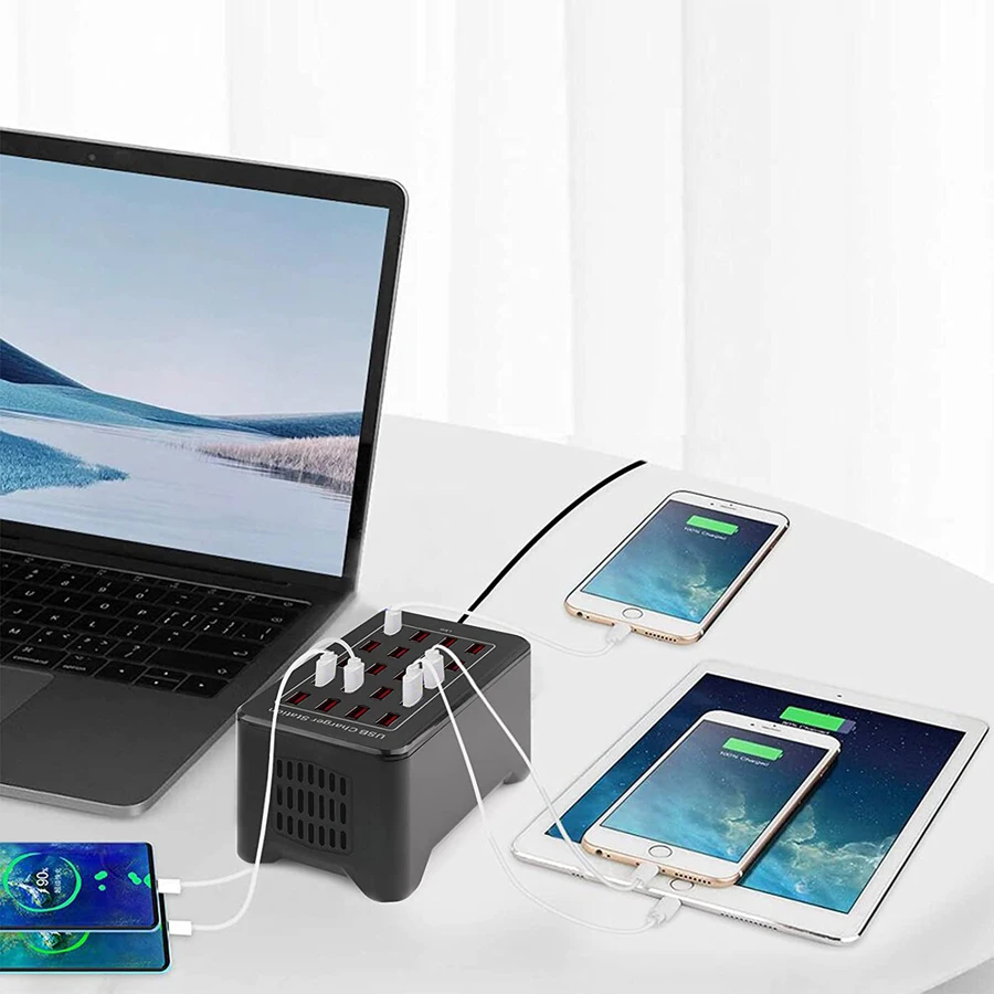 Зарядная станция многопортовая ILEPO на 20 USB портов 100 Вт / сетевое мультизарядное устройство (19013)