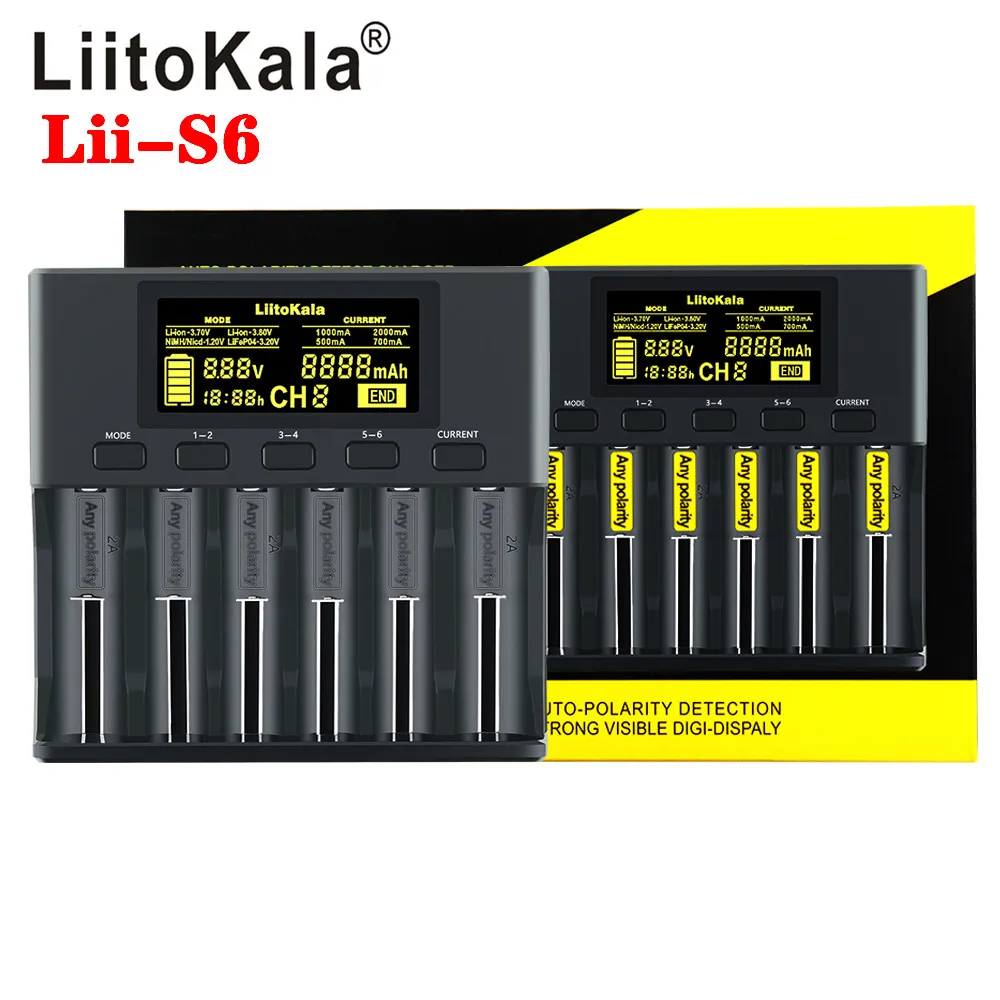 Зарядное устройство LiitoKala Lii-S6 для аккумуляторов АА, ААА, 18650, 21700, 26650 Li-ion, Ni-MH, Ni-Cd, LiFePO4 (19417)