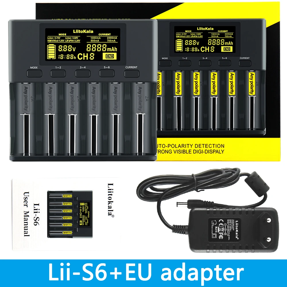Зарядное устройство LiitoKala Lii-S6 для аккумуляторов АА, ААА, 18650, 21700, 26650 Li-ion, Ni-MH, Ni-Cd, LiFePO4 (19417)