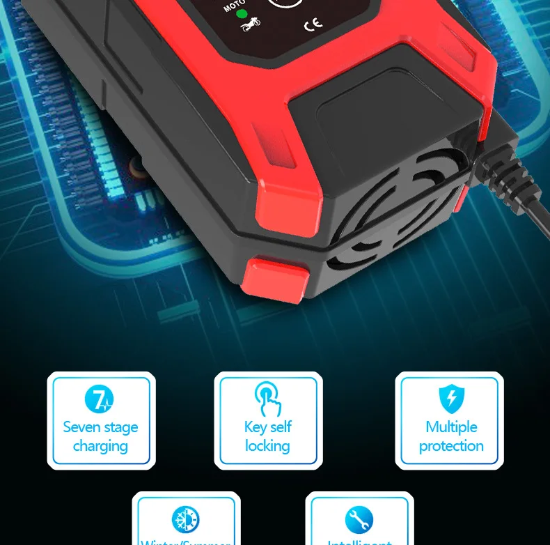 Зарядное устройство автомобильное Foxsur FBC1207D 12V/7А Автоматическое импульсное с функцией восстановления (Red) (19426)
