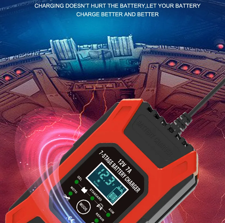 Зарядное устройство автомобильное Foxsur FBC1207D 12V/7А Автоматическое импульсное с функцией восстановления (Red) (19426)
