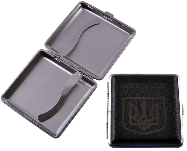 Портсигар на 20 сигарет с металлическим держателем Ophone HL-156 (Black Герб Украины)